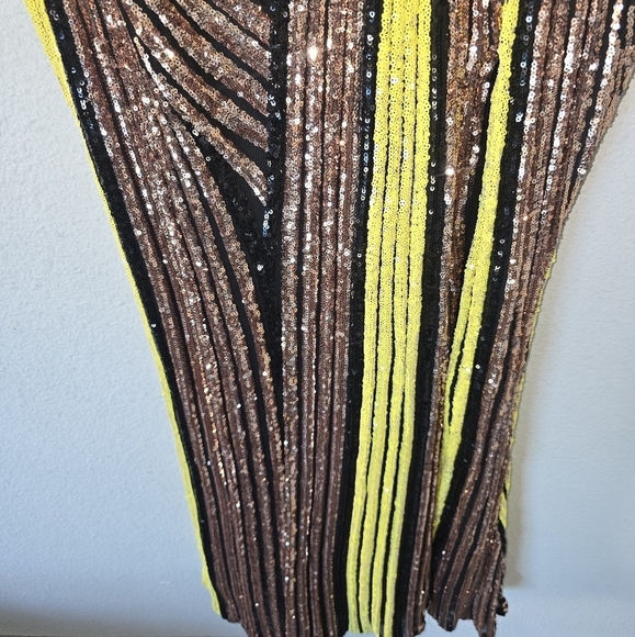 Women Colorblock Sequin Elegant Maxi Dress 3XL Plunge Side Slit Statement Piece - Picture 7 of 13